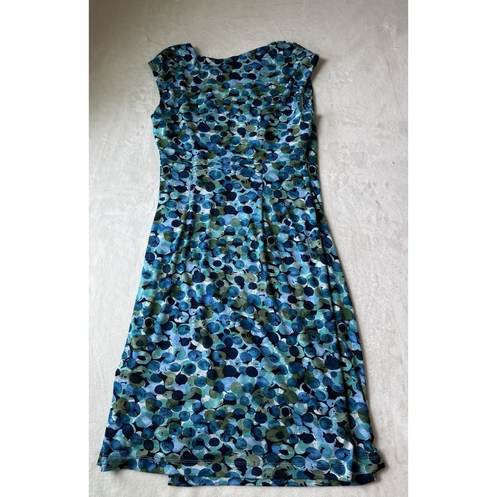 Dress Barn Women's Petite 12 Blue Bubble Ruched Waist Faux Wrap Stretch Dress‎ - Picture 8 of 9